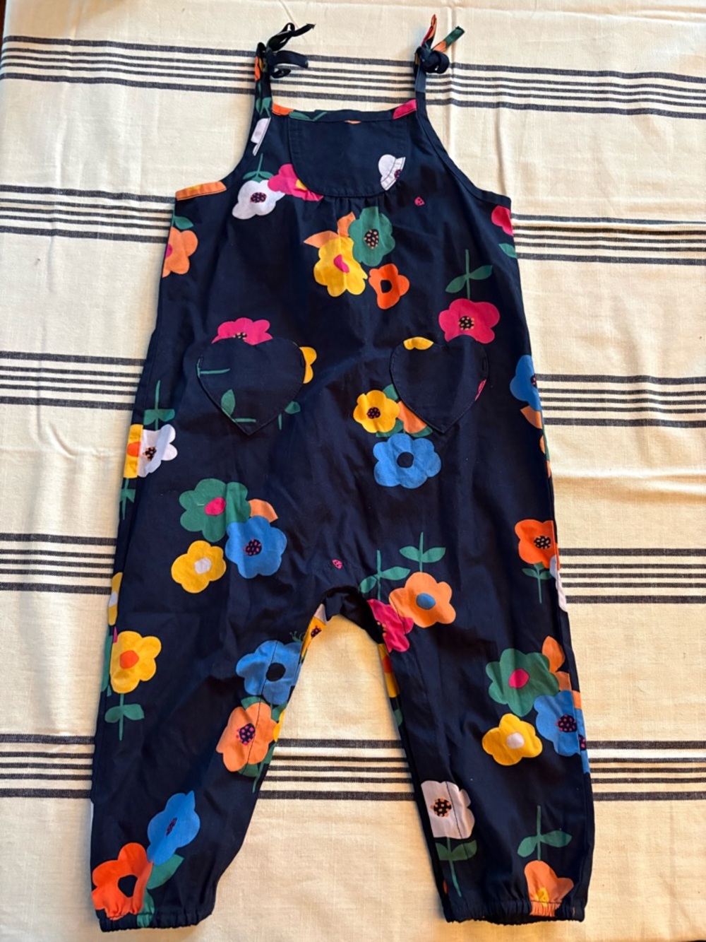 Hanna Andersson Navy Floral Tie-Shoulder Romper